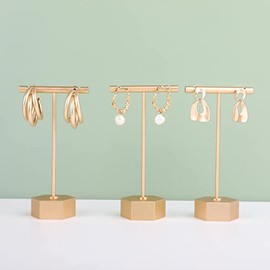 3pcs Soporte T de aretes dorado, portaaretes para venta, organizador metálico【3pcs Altura 11.5cm】
