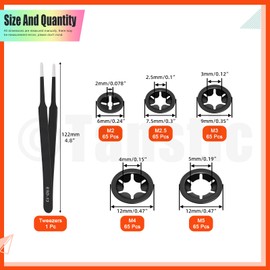 Tanstic 325Pcs Internal Tooth Star Lock Washers Push On Locking Washers Push Nuts Quick Speed Locking Washers with Tweezers for Machinery Equipment(M2, M2.5, M3, M4, M5)