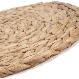 6 Pack Woven Placemats, Round Wicker Placemats, Rattan Place mats, Natural Hand-Woven Water Hyacinth Table Mats, Braided Straw Table Mats for Dining Table (15 inch)