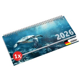 PRIMUS PRINT Desk Calendar 2026 Landscape Weekly Calendar - 64 Pages Appointment Calendar and Annual Calendar - 297 x 130 mm - 75 g Natural Paper, Wire Comb Binding, Holidays and School Holidays