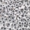 Looconi Letter Beads R 200pcs 7x4mm White Round Acrylic Black