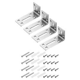 sourcing map 4Pcs Adjustable L-Shape Corner Brace, 40 x 80 x 35mm l Corner Brace Slotted Joint Right Angle Bracket with Screws for Fixing Furniture Wood Shelves Cabinet Shelf, Silver