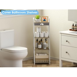 keomaisyto 4-Tier Elegant Ladder Shelf, Bathroom Storage Shelf, Ladder Bookshelf with Drawer, Freestanding Storage Shelves for Bathroom Living Room Study Office, White