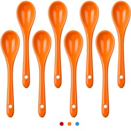 AceElite Espresso Spoons 8 Pieces, Ceramic Coffee Spoons Set, Small Spoons for Coffee, Tea, Yogurt, Sauce and Desserts, Ice Cream, Orange Teaspoons Dishwasher Safe, 4.7 inch