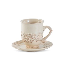 GG 16oz. Acanthus Cup & Saucer Other Decor, 7InL x 7InW x 5InH, Cream