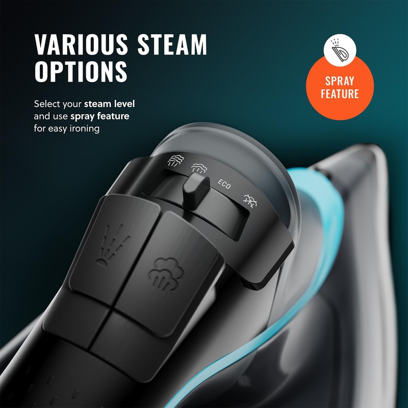 Pursteam SteamBurst+ 1750W Steam Iron, Ceramic Soleplate, Adjustable Steam, Burst