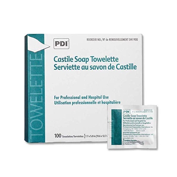 PDI D41900 Castile Soap Towelette 7.7"x5" Individually Wrapped 100/bx Sold Per Box