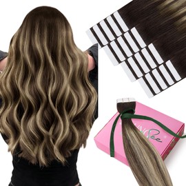 YoungSee Human Hair Tape in Extensions Balayage 20pcs Invisible Tape in Hair Extensions Human Hair Dark Brown Ombre Ash Blonde Tape in Extensions for Everyday Use 18In 50g Comfortable Hair Extensions