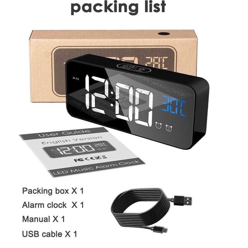 Digital Alarm Clock, with Large Led Temperature Display, Portable Alarm