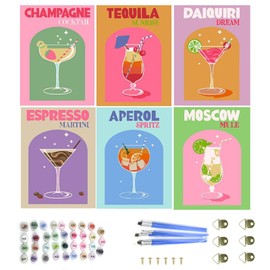 6 Pack Retro Cocktail Paint by Numbers Kit for Adults Beginner,Peinture a Numero Adult Kit with Acrylic Paint, Paint Canvas, and Crafts for Adults