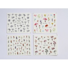 Floral Nail Tattoo Water Transfer Nail Sticker Flower Bouquet Theme Nail Sticker Tattoos Fairy Tale Nail Design 6 cm (4 Sheets)