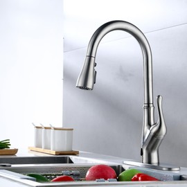 Kitchen Faucets with Pull Down Sprayer,Touch-On Kitchen Sink Faucet, High Arc Single Handle Classic Stainless Steel Sink 1 or 3 Hole 360° Rotating for Farmhouse Camper Laundry RV bar
