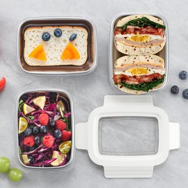 BEFOY Stainless Steel Snack Food Storage Container with Lids 4PCS 22.8OZ Leak Proof & Airtight Bento Box Lunch Container for Kitchen Meal Prep freezer Rectangular,Reusable & Stackable(white)