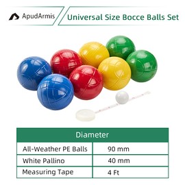 ApudArmis 90mm Bocce Balls Set, Lighter Outdoor Bocce Game for Backyard/Lawn/Beach - Set of 8 Soft PE Balls & 1 Pallino & Nylon Carrying Case & Measuring Tape for Kids Teens Beginners