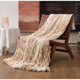 Soft Fuzzy Throw Blanket Faux Rabbit Fur,Super Heavy Warm Cozy Bed Blankets for Couch Sofa, Reversible Plush Warm Fleece Fluffy Blanket for Winter, Luxury Cute Furry Blanket for Bed Camel Beige 50*60