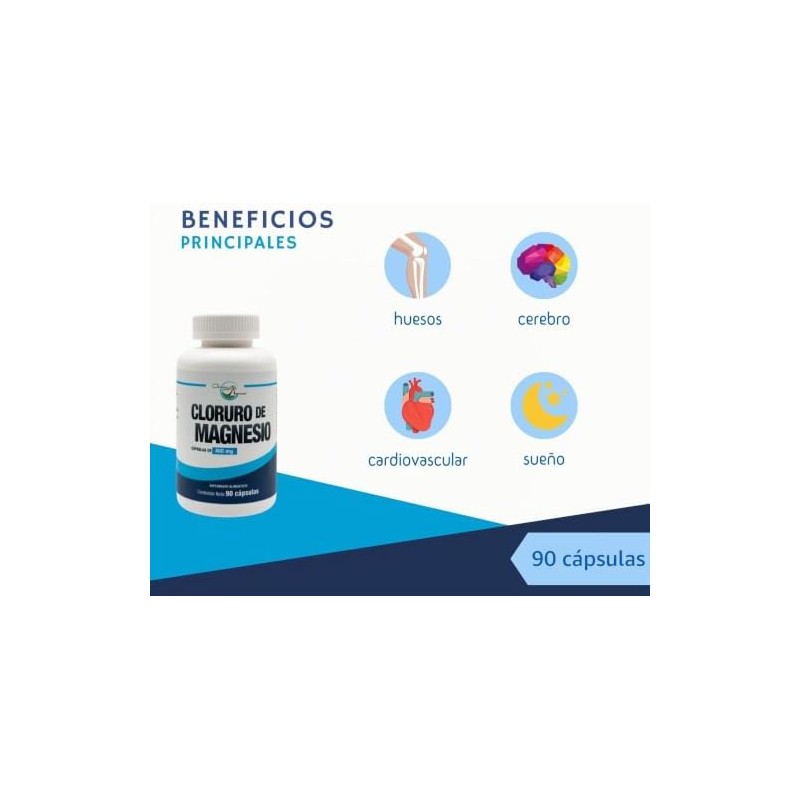 Cloruro de Magnesio 400 mg.90 Cápsulas Ingredientes naturales.Chloride Mag green