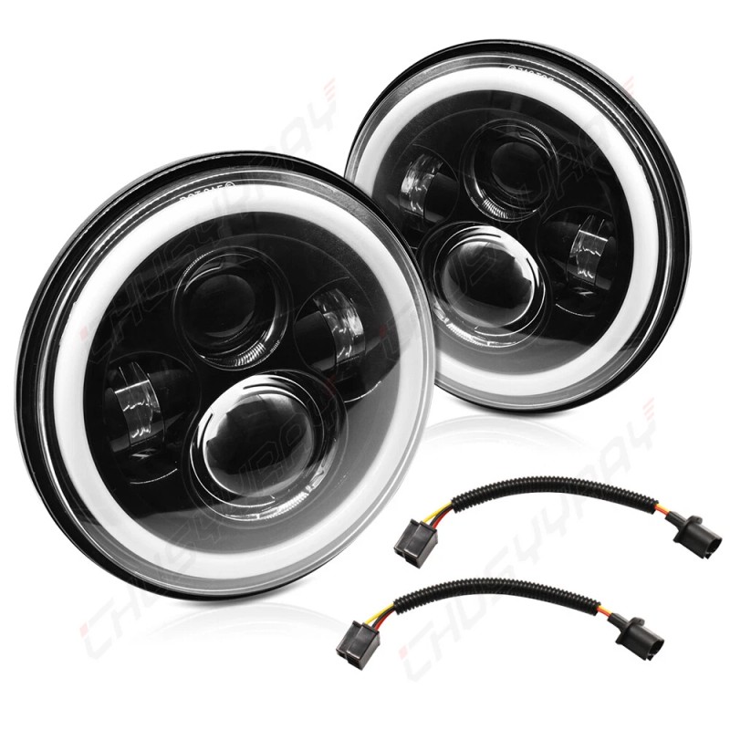 CHUSYYRAY Pair 7" inch Round Led Headlights Hi/Lo Beam FOR