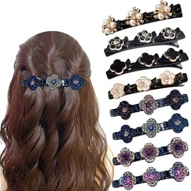 Hummingbird Hair Clip with Crystal Flower, Rhinestone Hair Clip, Four-Leaf Hairpin Duck Beak Clip, Hair Accessories for Women, Pack of 8 Braided Hair Clips, Fashionable Double Layer Mini Hair Clips