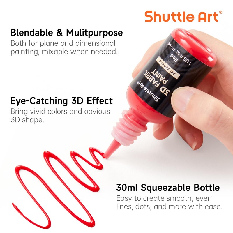 Shuttle Art Fabric Paint, 24 Colors 3D Permanent Paint with