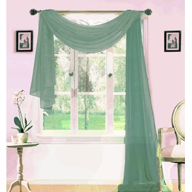 Sapphire Home Window Scarf Valance Curtains - Extra Long Sheer Valances for Windows - Voile Swag Curtains for Living Room, Kitchen, and Bedroom Decor, Weddings, Events - 37" x 216" - 1 pc - Teal