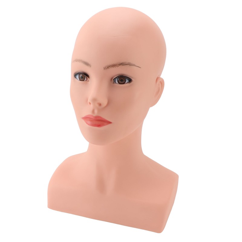 Female Bald Mannequin Head with Shoulder PVC Professional Cosmetology Face