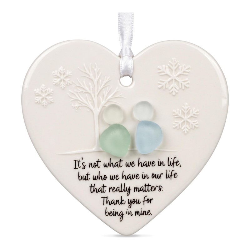 3D Sea Glass Figures Ceramic Heart Ornament, Best Friend Birthday