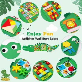 Freudeere Crocodile Busy Board Montessori Busy Board,Sensory Toys for Kids,9 Activities Sensory Wall,Preschool Learning Panel Center for Kids,Foldable and Portable