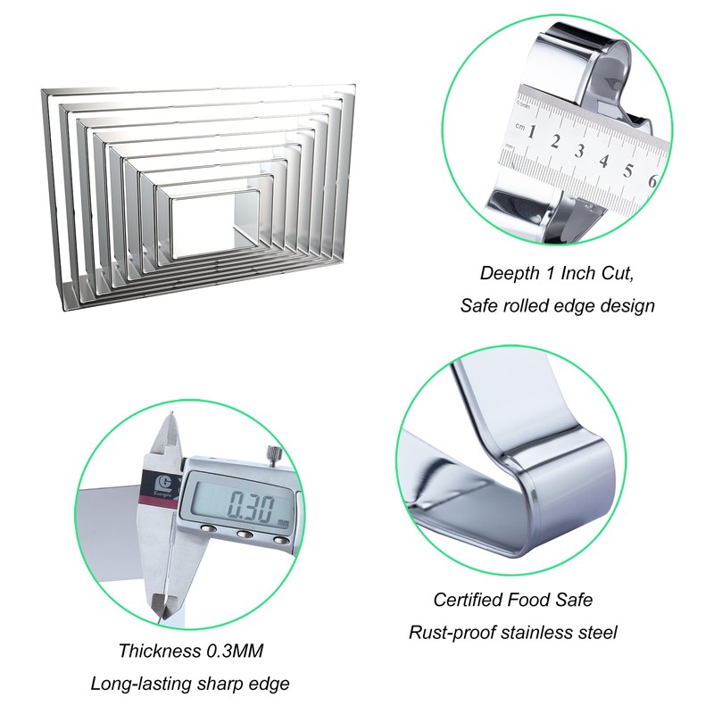 Rectangle Cookie Cutter Set 8-Piece 1.5" to 5" by QAAQS