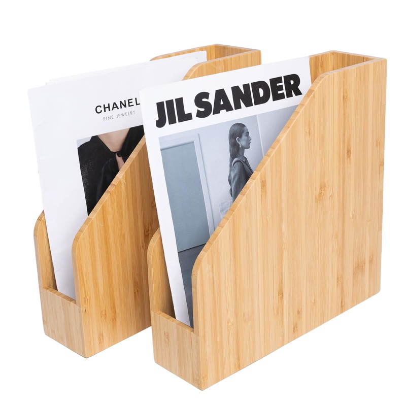 Ninebendstreams 2 Pack Bamboo Magazine File Holder Book Holder Frames