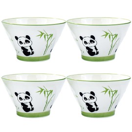 Ceramic Rice Bowls Set of 4, 5 Inch Cute Panda Pattern Sauce Bowls, Porcelain Small Bowls for Rice, Cereal, Sushi, Snack, Microwave & Dishwasher Safe, Green