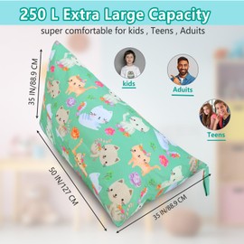 SANFERGE Stuffed Animal Storage Bean Bag Chair Cover - 52 x 31 inches Large Toy Organiser for Children and Adults, Washable, Durable, Triangular Floor Lounger (Cover Only, 200 L Capacity)