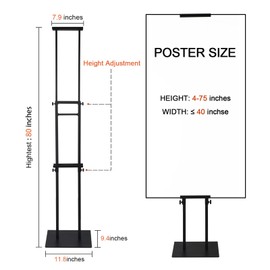 SCZS Heavy Duty Floor Poster Standing Display Poster Sign Holder with Non-Slip Mat Base Adjustable Height Up to 75 inches for Board & Foam (Black-Metal )