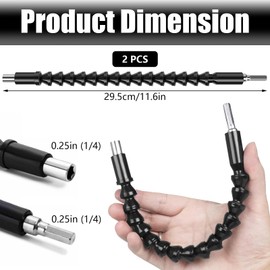 Flexible Drill Bit Extension, 2 Pcs Screwdriver Soft Shafts, 11.6 inch Universal Drill Connection for Computer Chassis, Electrical Cabinets, Furniture (Black)