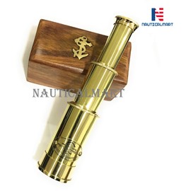 6" Handheld Brass Telescope with Wooden Box - Pirate Navigation (Victorian Marine Telescope - Brass)