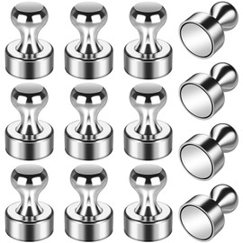 Grtard 12 Pack Magnetic Push Pins Fridge Magnets Whiteboard Magnets, Small Neodymium Magnets Push Pin Magnets for Whiteboard, Fridge, Map Magnets Refrigerator Magnets for Office, School, Locker