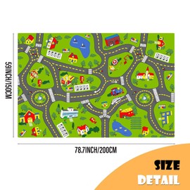 TRHEAVNIC Non-Slip Town City Road Map Playmat for Boys, Perfect for Playroom and Bedroom, Car Track Mat - 6'7" x 4'11"(Rectangular)