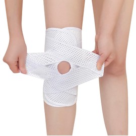 Knee Braces for Women Men Knee Braces for Knee Pain, Light Patella Brace with Side Stabilizers for Meniscus Tear, Adjustable Compression Sleeve Patellar Tendon Support Strap (White, Large)