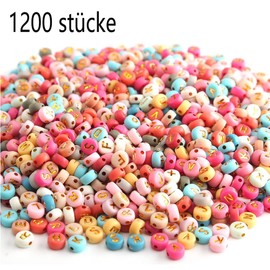 Zsail Letter Beads 1200 Pieces Acrylic Alphabet Letter Beads A-Z Letter for Jewellery Making (BG Pink-Golden)
