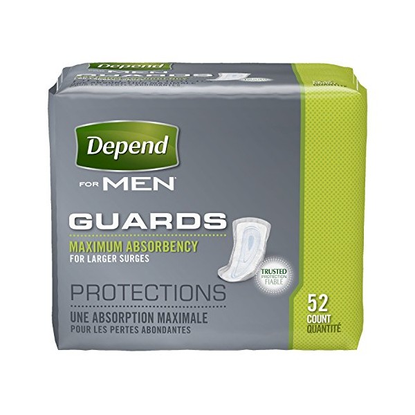 Depend Guards for Men, Maximum Absorbency Incontinence Protection, 52-Count , Pack of 4