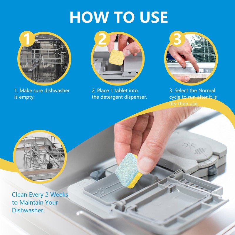 OOOFLOWER 24-count Dishwasher Cleaner Tablets, Deep Cleaning and Descaling Formula,