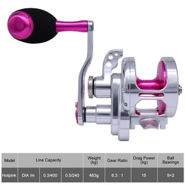 Slow Jigging Reel Aluminium Alloy Full Metal Fishing Reel,2000 Series,Left/Right Interchangeable 6.2:1 Sea Fishing Wheel 9+2BB Trolling Reel (hotpink, Left Hand)