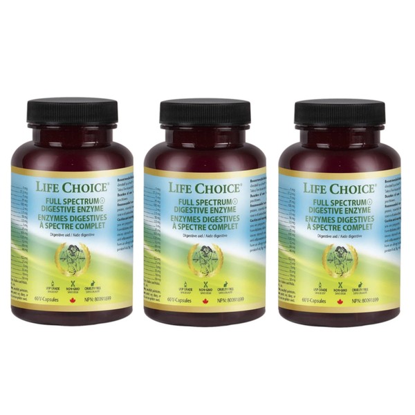 Life Choice Full Spectrum Digestive Enzyme, Super Saver 3 Bottle of 60 VegCaps