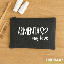 Huuraa Kulturbeutel Armenia My Love Geschenk 1 Liter Charcoal Filz Armenia Geschenkidee