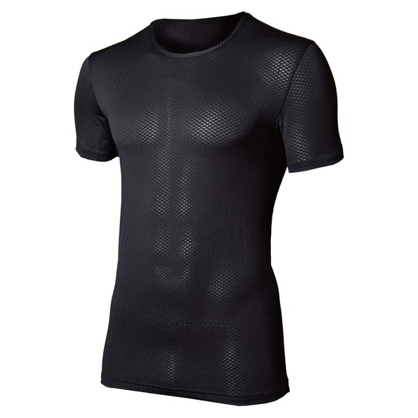 OTAFUKU GLOVE JW-521 All Seasons Men’s Under Shirt, Short Sleeved, Round Neck Opening, 3D First Layer, Sweat Absorbent, Quick Drying, Deodorizing, Mesh, Compression Shirt, Color: Black, Size: M