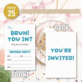 WENFLY Hey Bruh You In Birthday Party Invitations, Minimalist Blue-Style