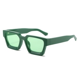 JCTAIFOO Vintage Rectangle Sunglasses for Women Men Retro Rectangular Chunky Square Large Thick Frame Glasses, Green