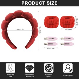 Set of 3 Face Wash Headband and Wristband, Hair Band, Women Makeup Headband and Wrist Band Coral Fleece Headbands & Wristbands for Skin with 4 Hair Clips