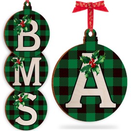 Christmas Initial Ornament for Christmas Tree Decorations - 12x10cm - Xmas Wooden Hanging Baubles - Xma Family Tree Gifts C2 (Initial #A)