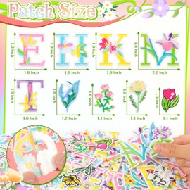 NICEVINYL Flower Self-Adhesive Letter Patches: 2inch 72pcs Self Adhesive Floral Varsity Initial Letter Patch for Girls DIY Decor - Nature Flowers Stick on Embroidered Patch for Bags Backpacks Hats