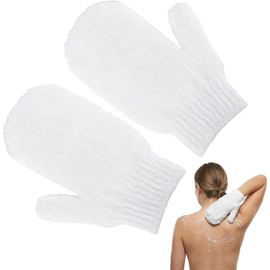 Exfoliating Gloves, 2pcs Bath and Body Exfoliator Mitts, Bamboo Shower Gloves, Scrubs Away Ingrown Hair and Dead Skin, for Shower, Spa, Massage and Dead Skin Cell Remover Loofah (White)